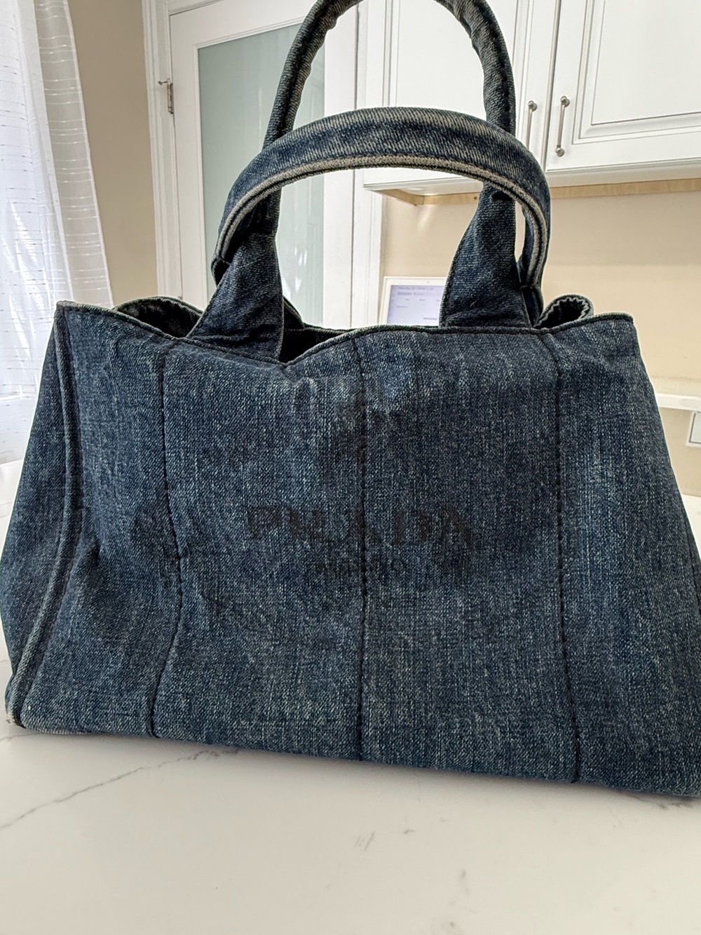 PRADA Denim Tote Bag - Blue
